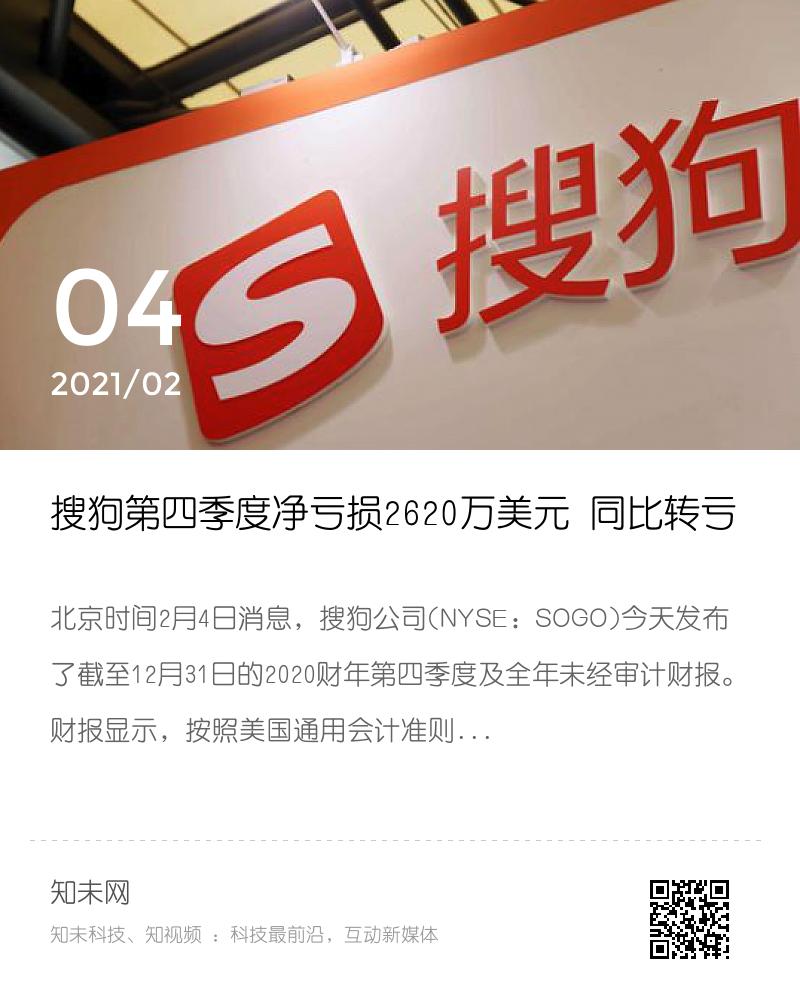 搜狗第四季度净亏损2620万美元 同比转亏分享封面